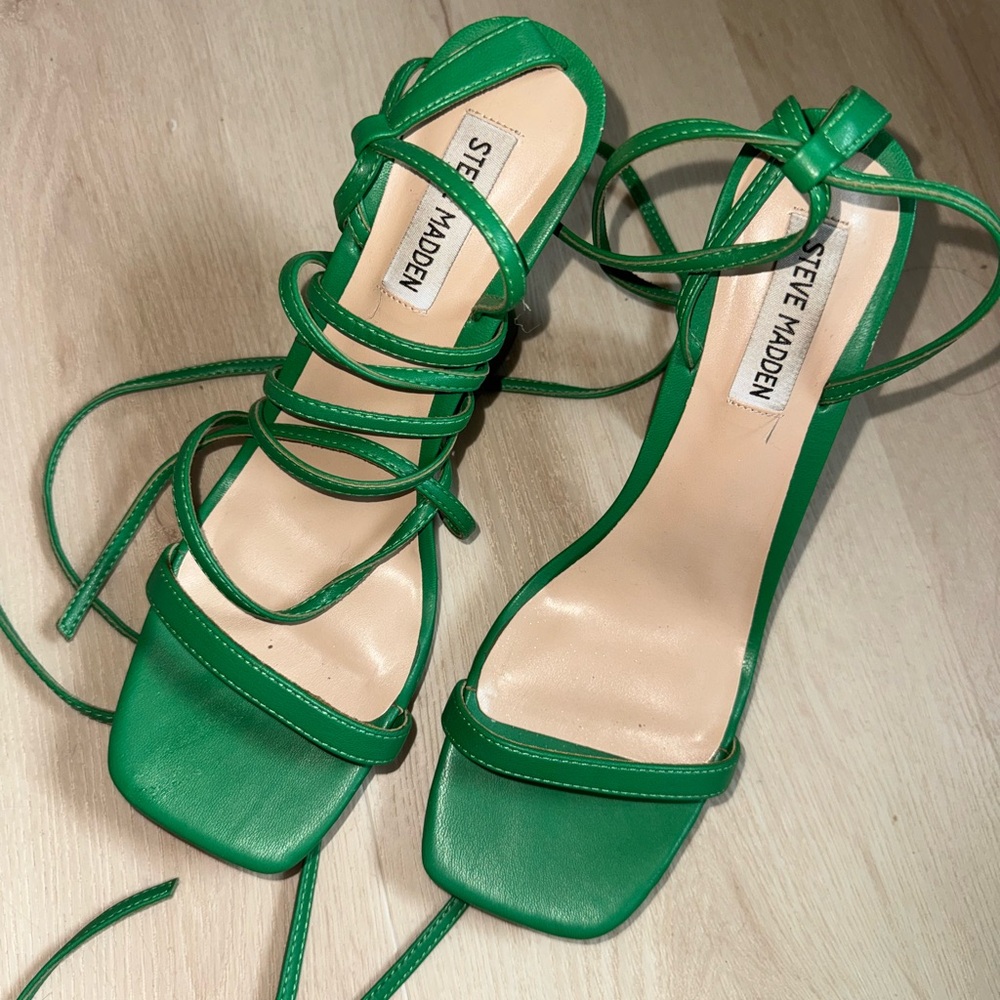Steve Madden Green Strappy Heels with Ankle Wrap
